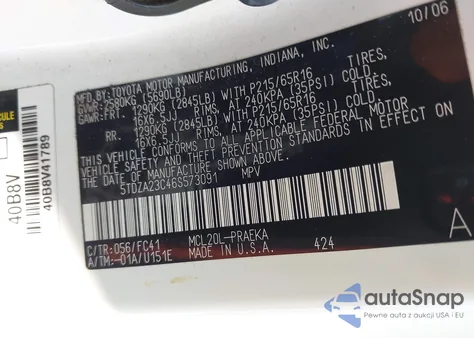 2006 Toyota Sienna Le from USA, damaged, VIN 5TDZA23C46S573091